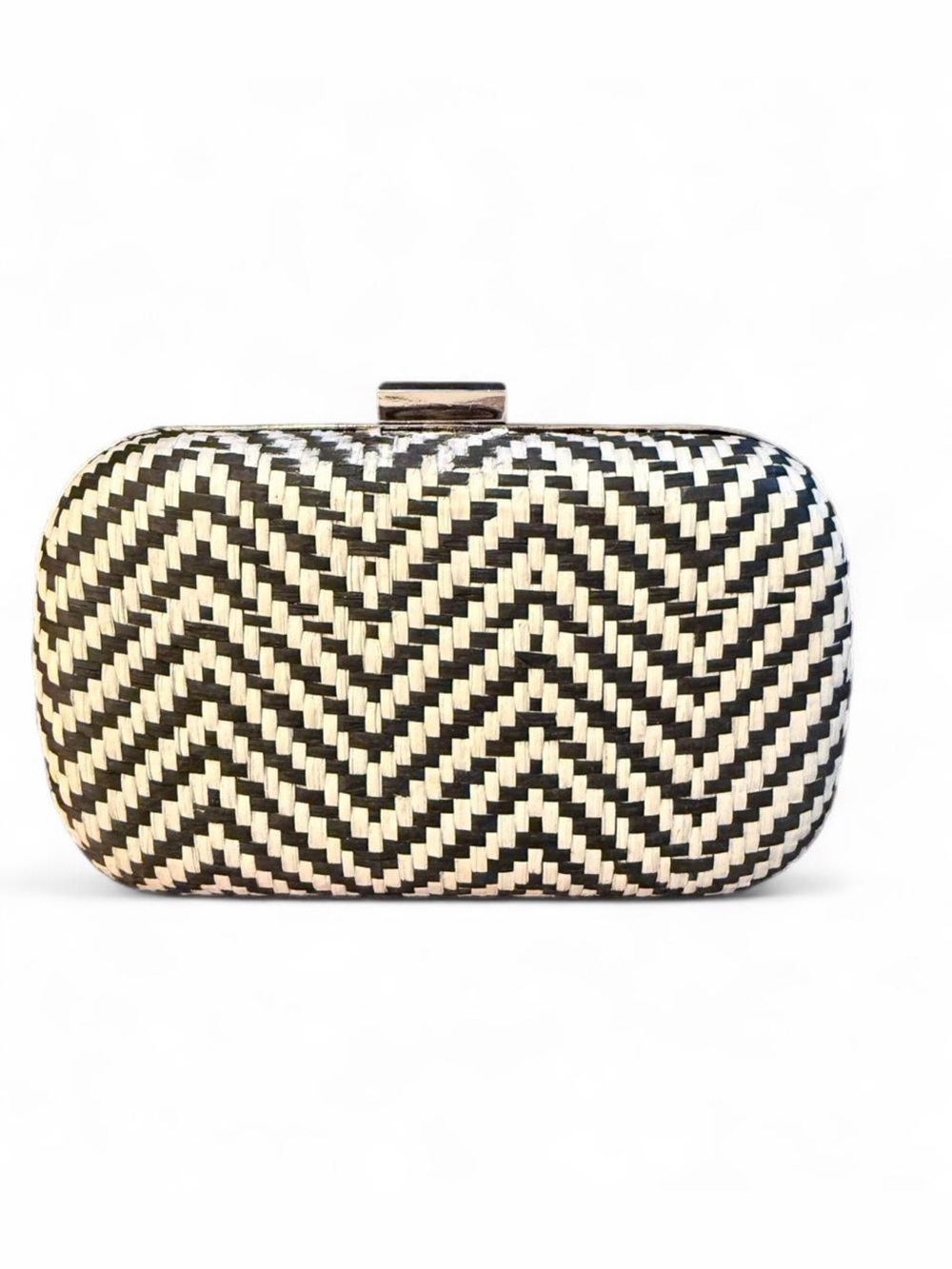 SPECIAL OCCASION Black & white chevron clutch bag with chain strap. - Picture 1 of 6